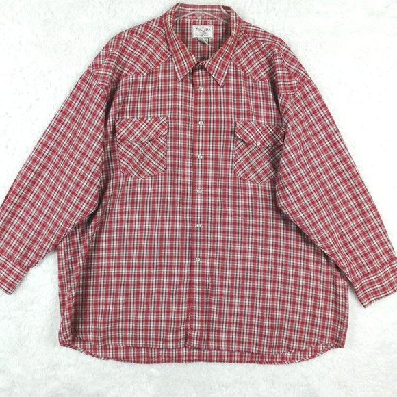 Fox Fire Mens Shirt Button Down Western Pearl Snaps Red Plaid Long Sleeve Big 3X - Picture 1 of 11